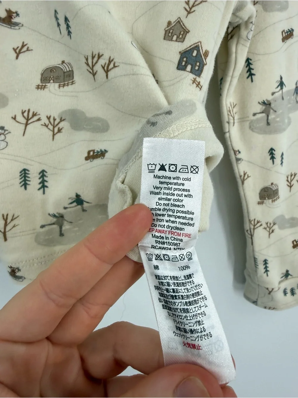 Rylee + Cru Winter Village Print Long Sleeve Pajama Top | Ivory | 4-5Y